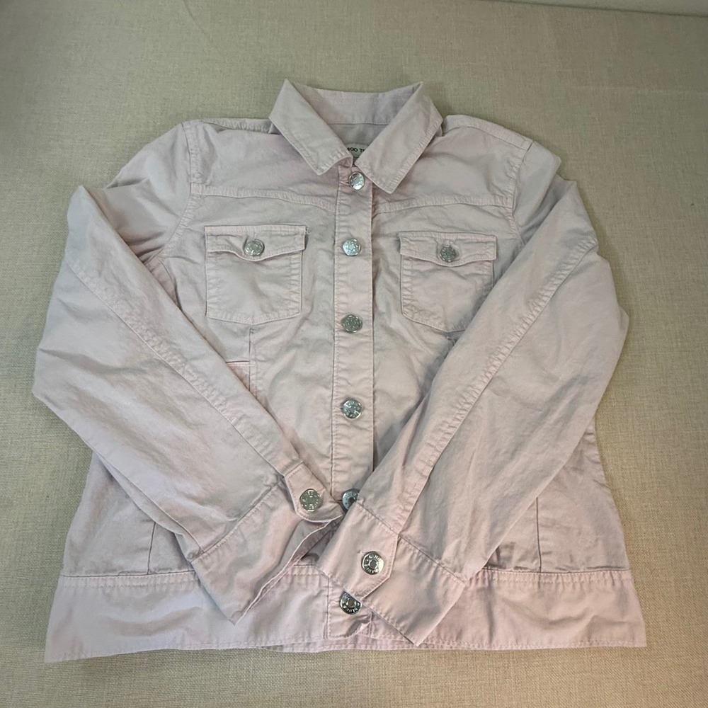 Bamboo Traders Womens Pink Button Front Cotton Jacket Size L Trucker Style